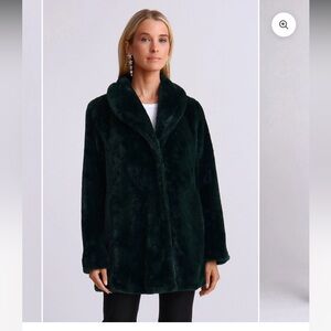 Avec Les Filles Faux Fur Emerald Green Shawl Collar Coat